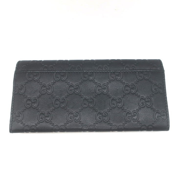 Gucci Guccissima Long Bi-Fold Wallet Black Leather