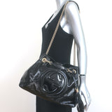 Gucci Soho Medium Chain Strap Shoulder Bag Black Patent Leather