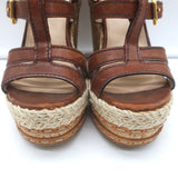 Prada Platform Cork Espadrille Wedge Sandals Brown Buckled Leather Size 35.5