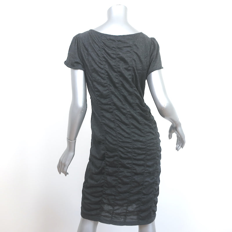 Love Moschino Dress Charcoal Ruched Wool Jersey Size US 12 Short Sleeve V-Neck