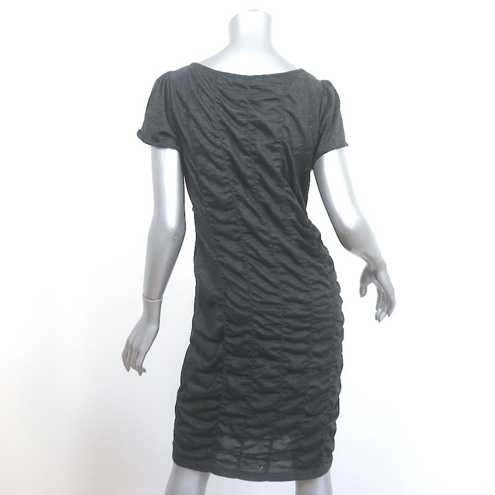 Love Moschino Dress Charcoal Ruched Wool Jersey Size US 12 Short Sleeve V-Neck