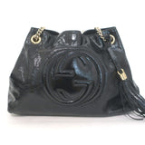 Gucci Soho Medium Chain Strap Shoulder Bag Black Patent Leather
