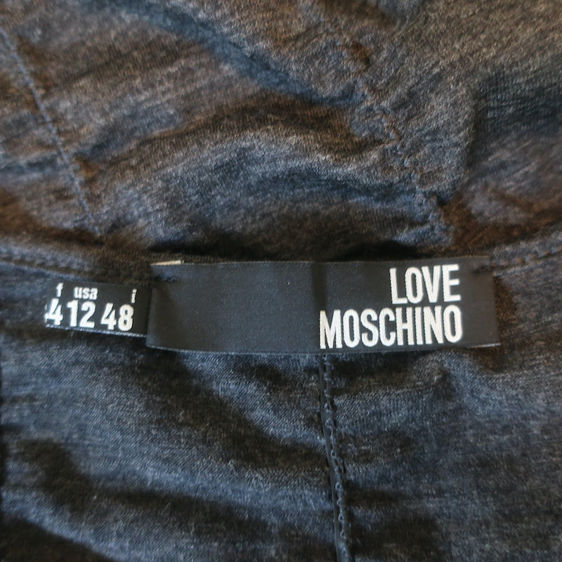 Love Moschino Dress Charcoal Ruched Wool Jersey Size US 12 Short Sleeve V-Neck