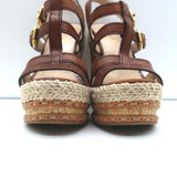 Prada Platform Cork Espadrille Wedge Sandals Brown Buckled Leather Size 35.5