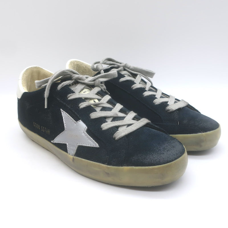 Golden Goose Superstar Sneakers Dark Navy Suede Silver Metallic Star Size 37 NEW