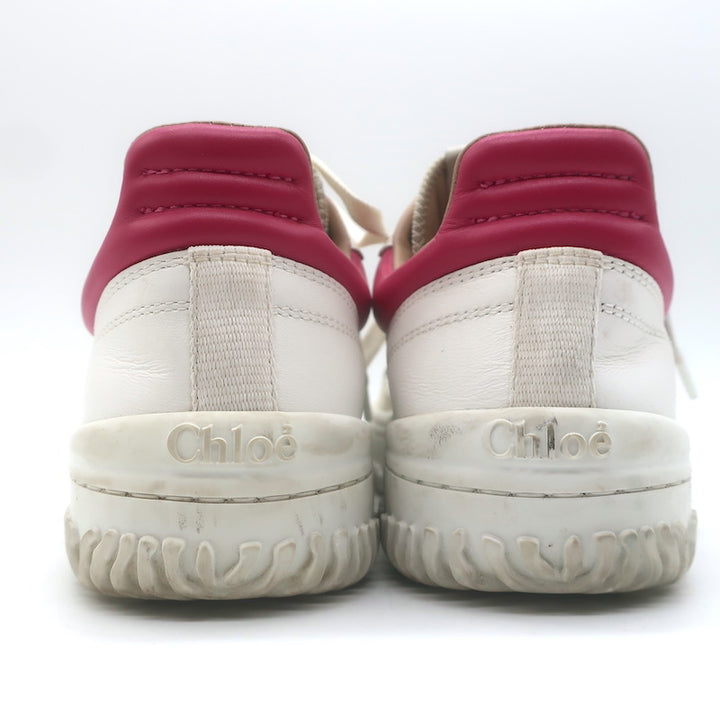 Chloe Franckie Low Top Sneakers White &amp; Fuchsia Leather Size 39