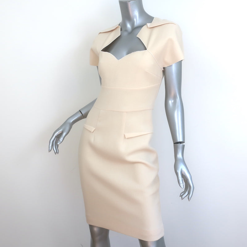 Roland Mouret Myrtha Folded Sheath Dress Ivory Wool Crepe Size US 8 NEW