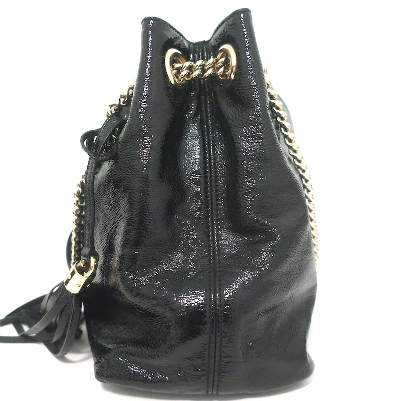 Gucci Soho Medium Chain Strap Shoulder Bag Black Patent Leather