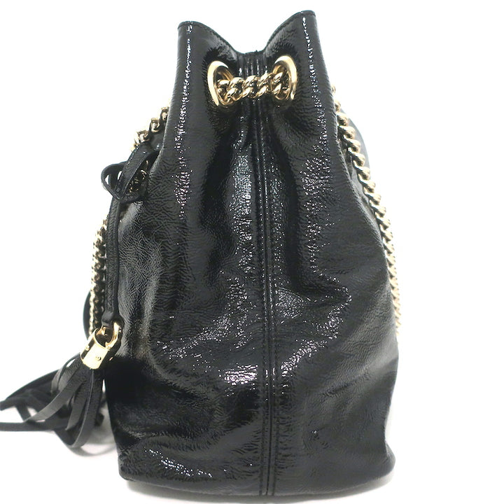 Gucci Soho Medium Chain Strap Shoulder Bag Black Patent Leather