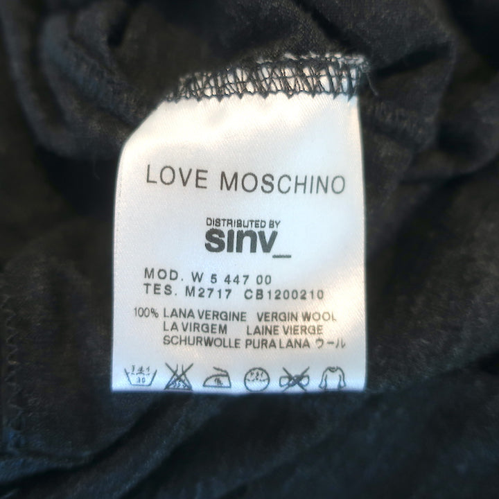 Love Moschino Dress Charcoal Ruched Wool Jersey Size US 12 Short Sleeve V-Neck