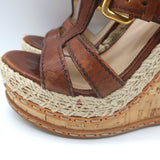Prada Platform Cork Espadrille Wedge Sandals Brown Buckled Leather Size 35.5