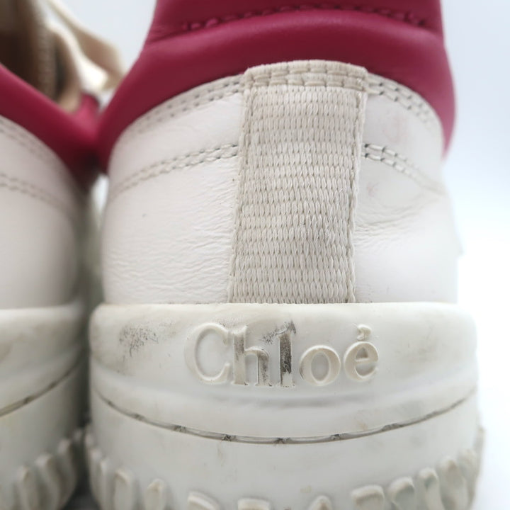 Chloe Franckie Low Top Sneakers White &amp; Fuchsia Leather Size 39