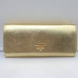 Prada Wallet on Chain Gold Metallic Saffiano Leather Small Crossbody Bag