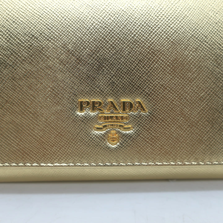 Prada Wallet on Chain Gold Metallic Saffiano Leather Small Crossbody Bag
