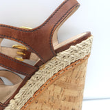 Prada Platform Cork Espadrille Wedge Sandals Brown Buckled Leather Size 35.5