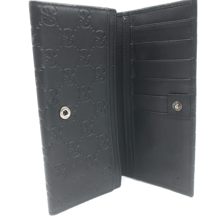 Gucci Guccissima Long Bi-Fold Wallet Black Leather