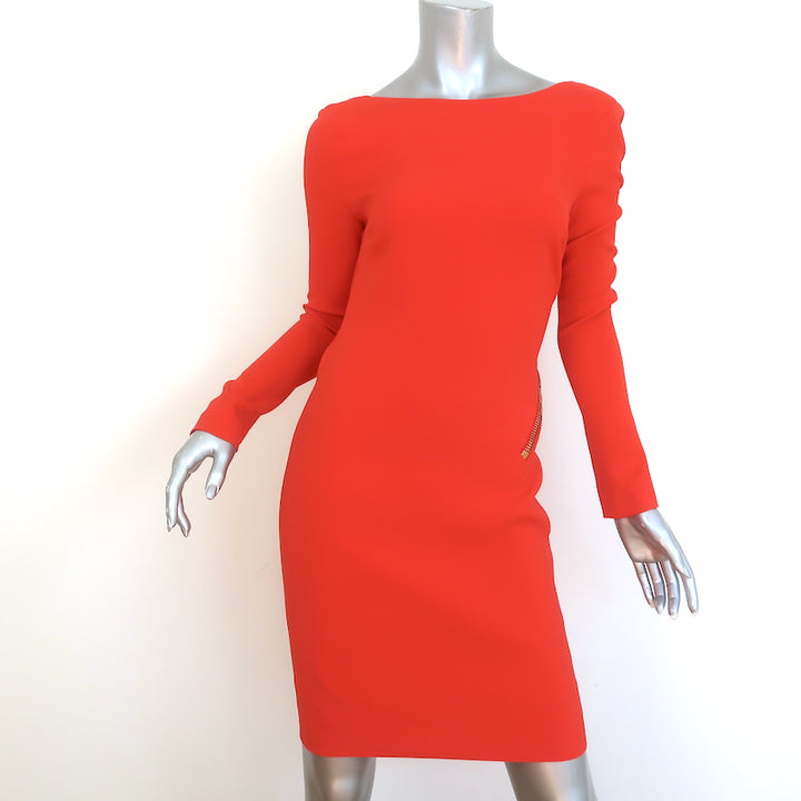 Tom Ford Zipper-Detail Open Back Dress Red Stretch Silk Crepe Size 38
