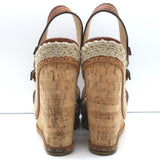 Prada Platform Cork Espadrille Wedge Sandals Brown Buckled Leather Size 35.5