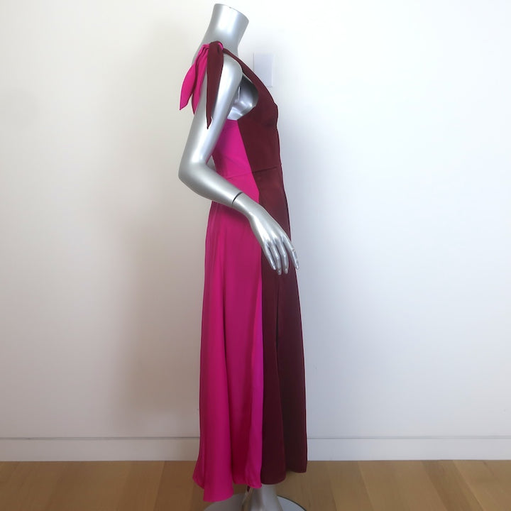 La Ligne Charlotte Tie-Strap Colorblock Midi Dress Burgundy/Pink Size Small NEW