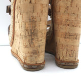 Prada Platform Cork Espadrille Wedge Sandals Brown Buckled Leather Size 35.5