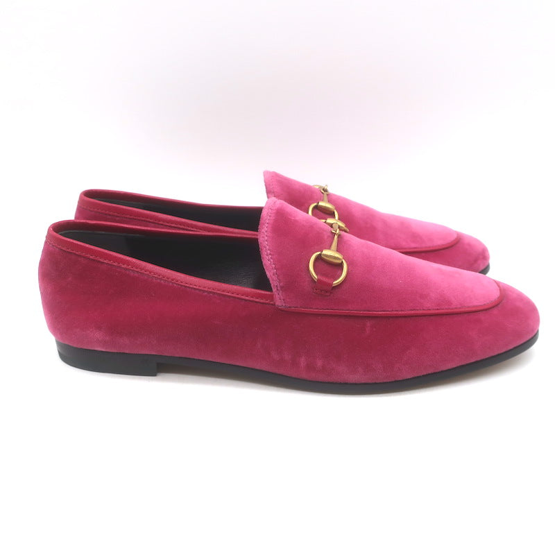 Gucci Jordaan Velvet Loafers Fuchsia Size 38.5 NEW