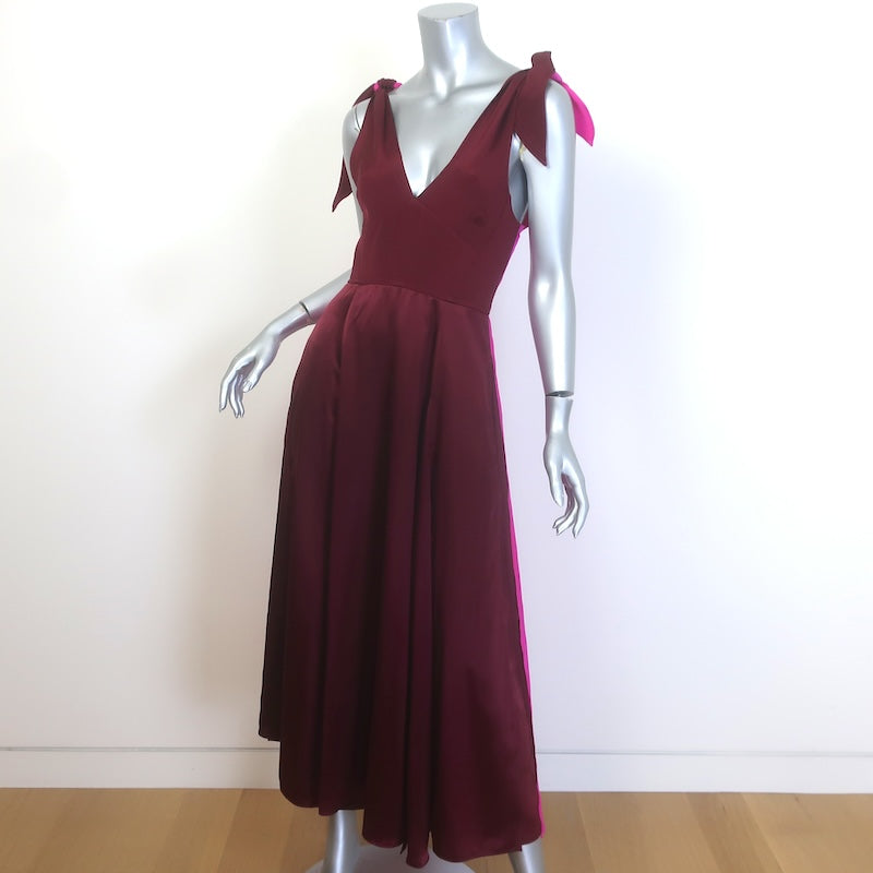 La Ligne Charlotte Tie-Strap Colorblock Midi Dress Burgundy/Pink Size Small NEW