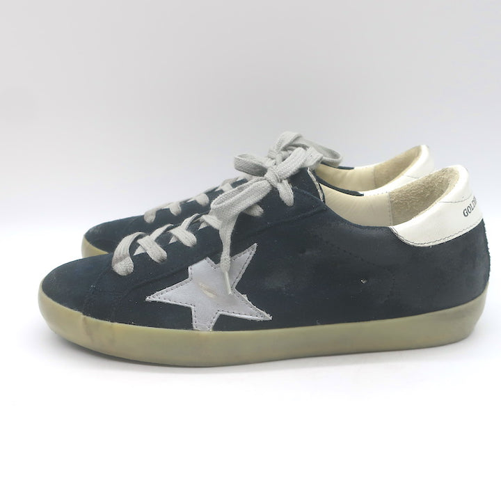 Golden Goose Superstar Sneakers Dark Navy Suede Silver Metallic Star Size 37 NEW