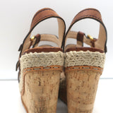 Prada Platform Cork Espadrille Wedge Sandals Brown Buckled Leather Size 35.5