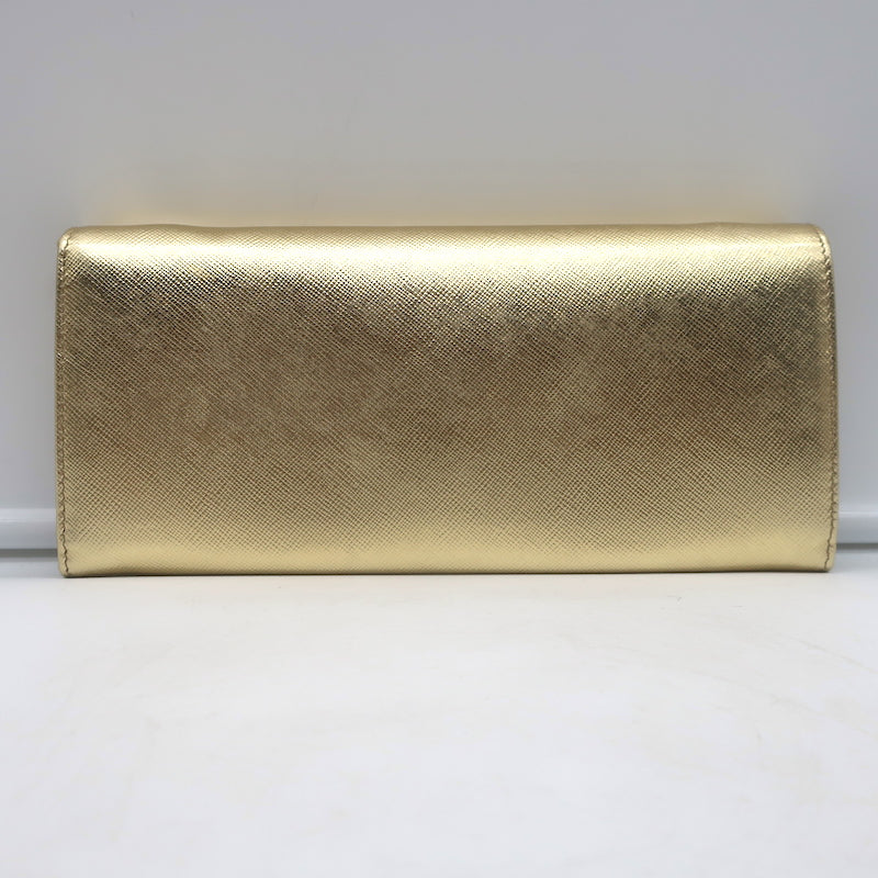 Prada Wallet on Chain Gold Metallic Saffiano Leather Small Crossbody Bag