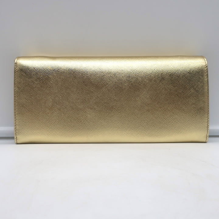 Prada Wallet on Chain Gold Metallic Saffiano Leather Small Crossbody Bag