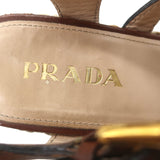 Prada Platform Cork Espadrille Wedge Sandals Brown Buckled Leather Size 35.5