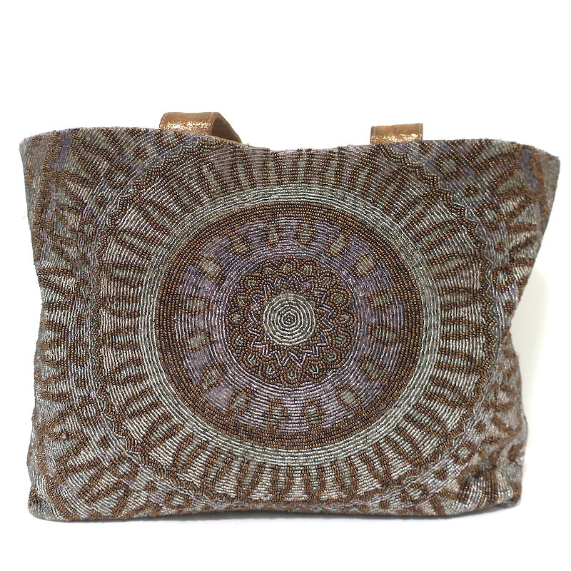 Tory Burch Beaded Tote Silver/Gold Large Shoulder Bag