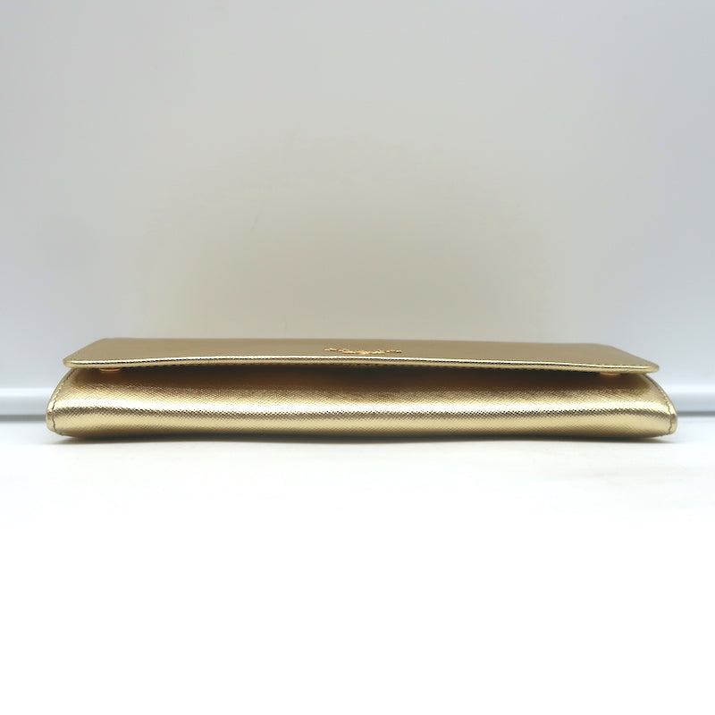 Prada Wallet on Chain Gold Metallic Saffiano Leather Small Crossbody Bag