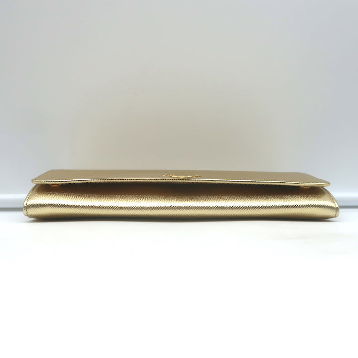 Prada Wallet on Chain Gold Metallic Saffiano Leather Small Crossbody Bag