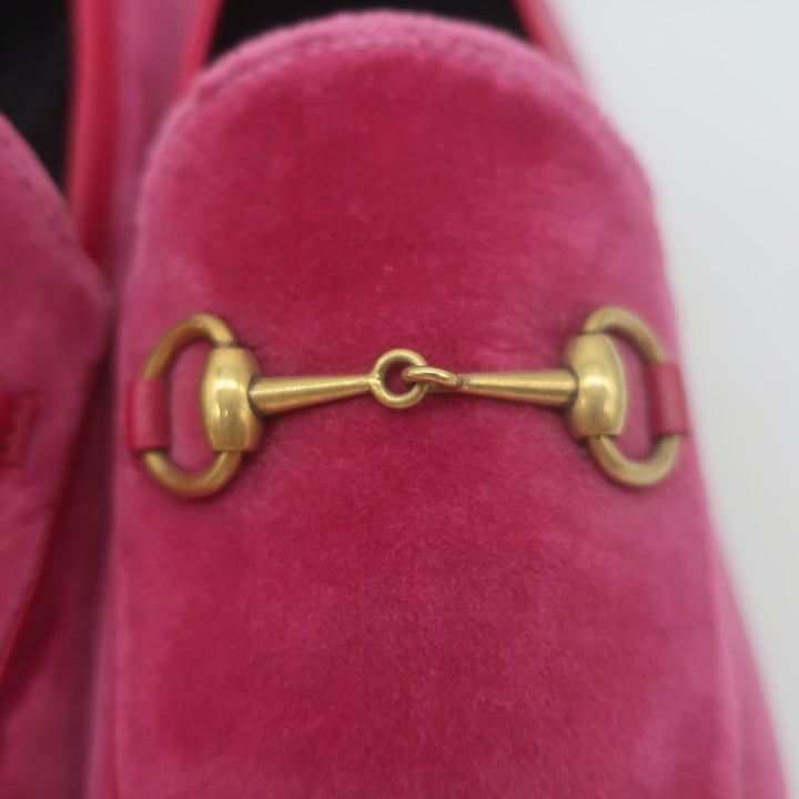 Gucci Jordaan Velvet Loafers Fuchsia Size 38.5 NEW