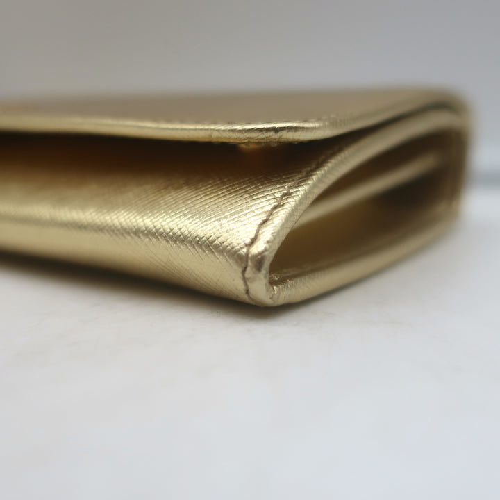 Prada Wallet on Chain Gold Metallic Saffiano Leather Small Crossbody Bag