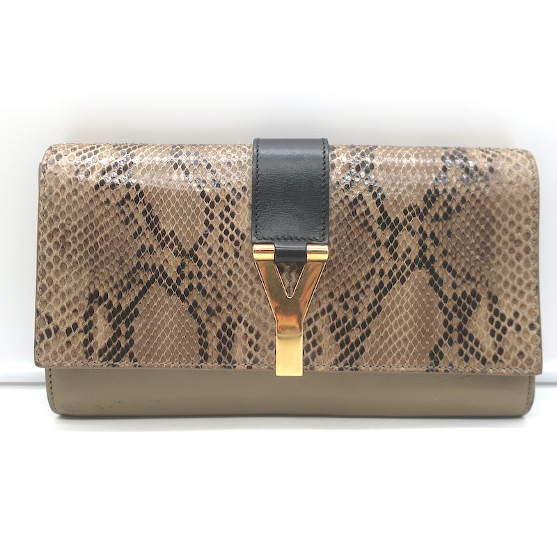 Yves Saint Laurent Y Ligne Clutch Bag Taupe Leather &amp; Snakeskin