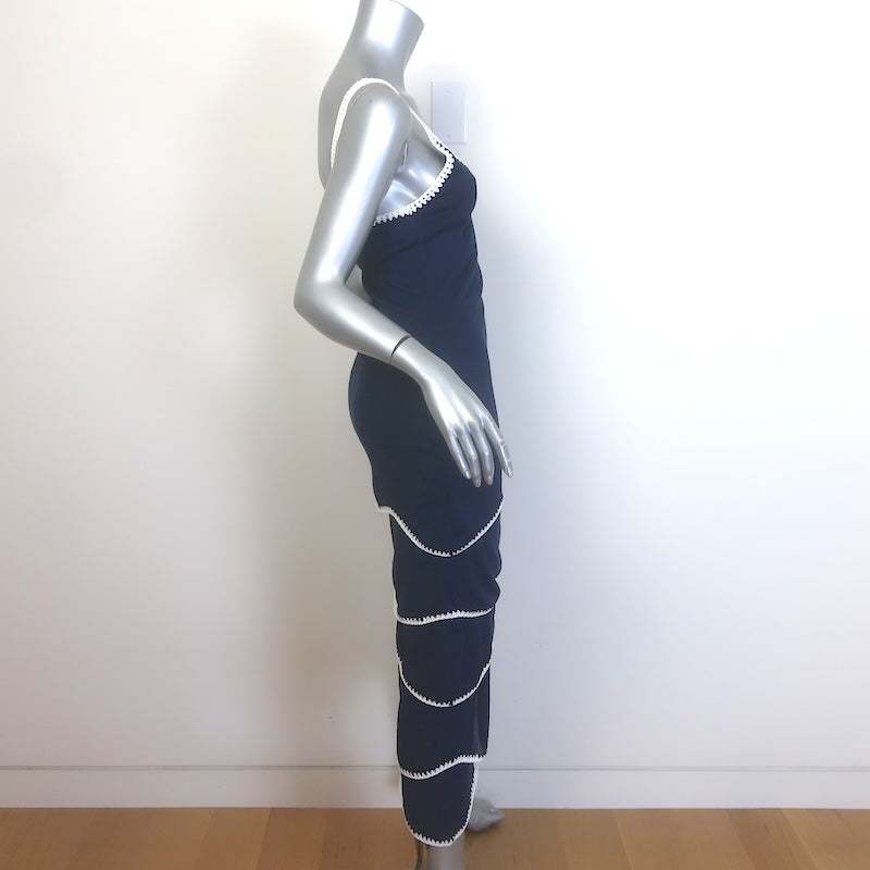 Ramy Brook Aurelia Crochet-Trim Midi Dress Navy Stretch Knit Size Small NEW