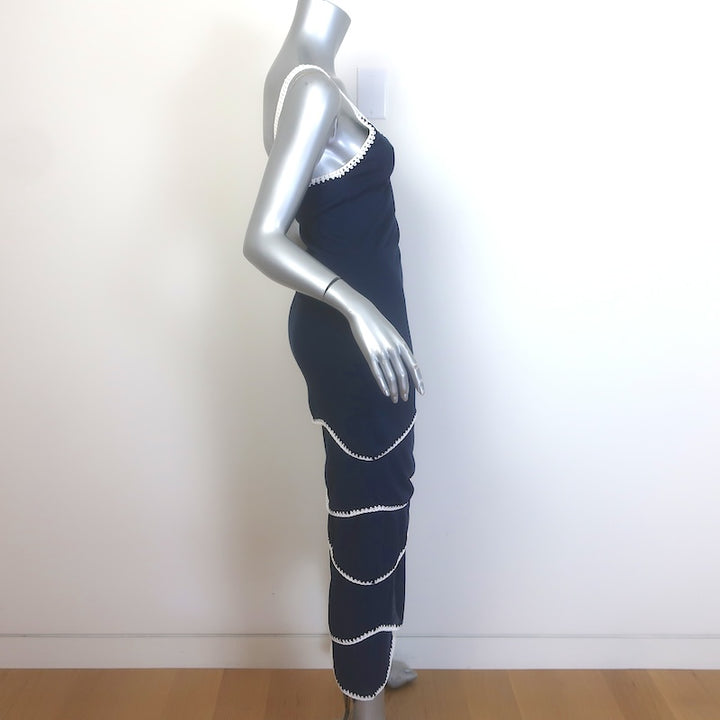 Ramy Brook Aurelia Crochet-Trim Midi Dress Navy Stretch Knit Size Small NEW