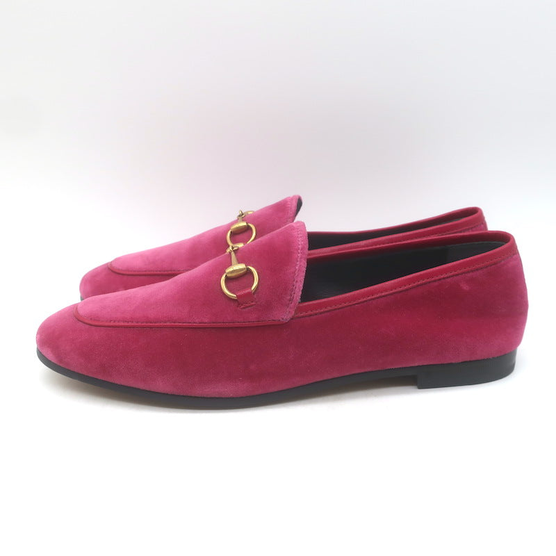 Gucci Jordaan Velvet Loafers Fuchsia Size 38.5 NEW