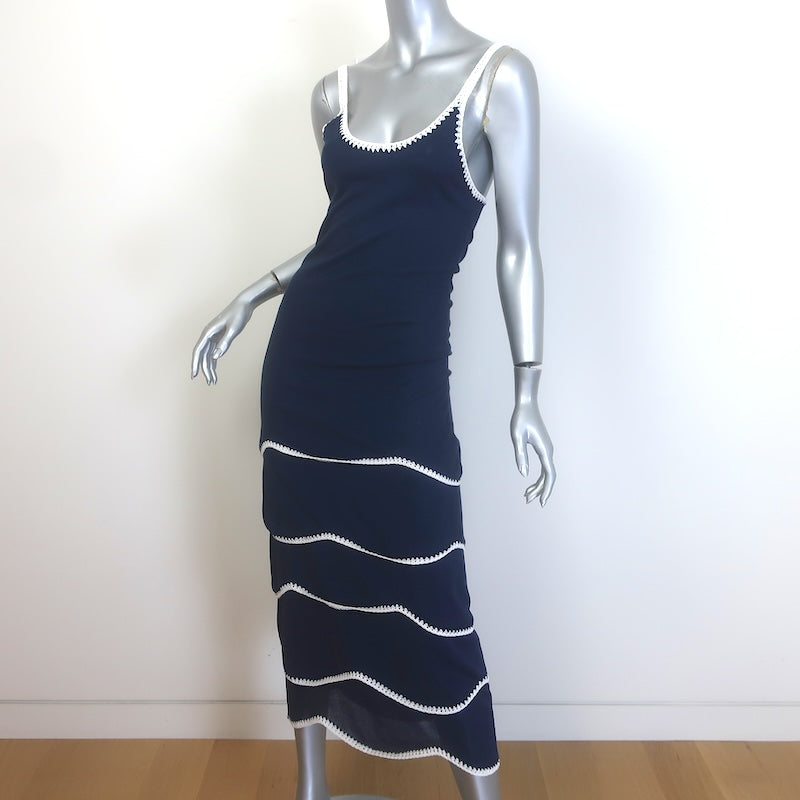 Ramy Brook Aurelia Crochet-Trim Midi Dress Navy Stretch Knit Size Small NEW