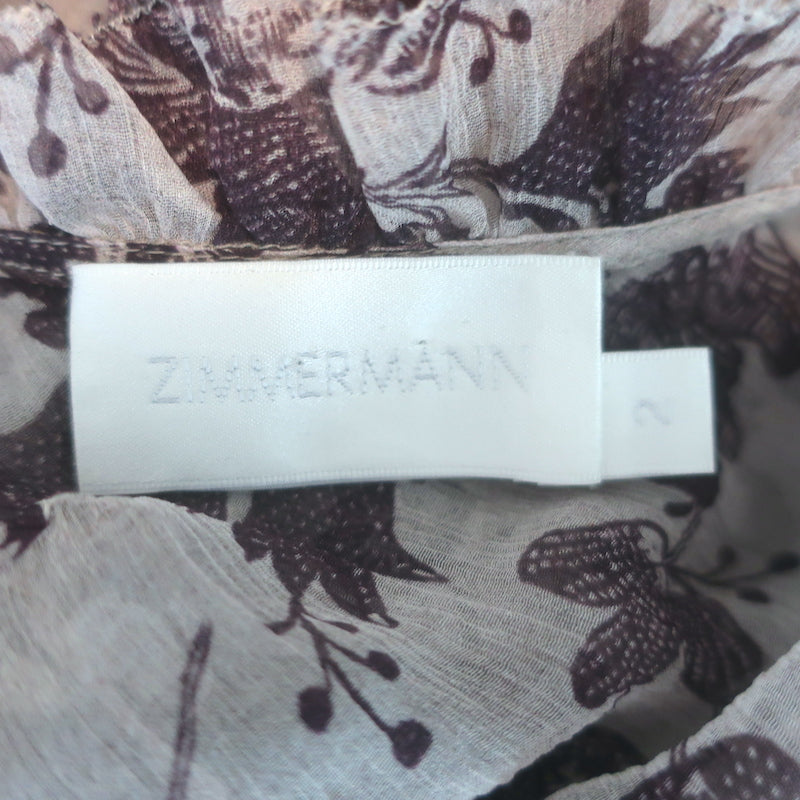 Zimmermann Juno Tiered Midi Dress Mauve Ruffled Floral Print Chiffon Size 2