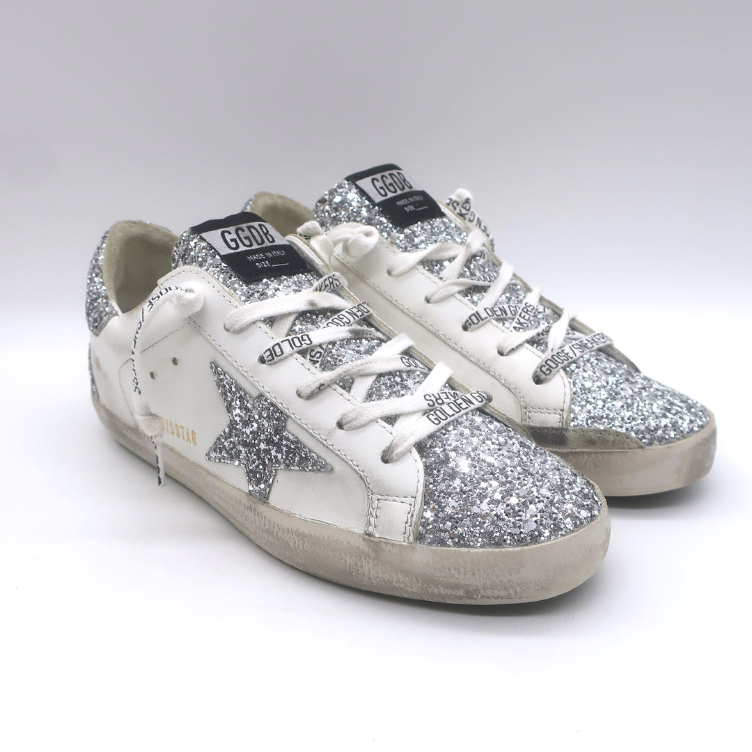 Golden Goose Superstar Glitter Sneakers White/Silver Size 37 NEW