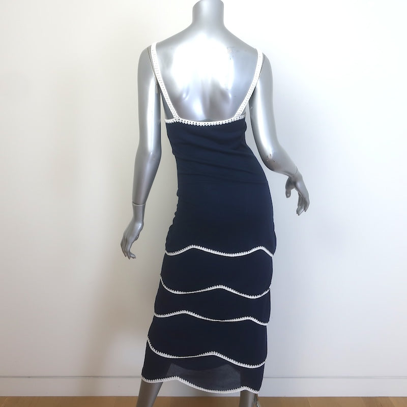 Ramy Brook Aurelia Crochet-Trim Midi Dress Navy Stretch Knit Size Small NEW