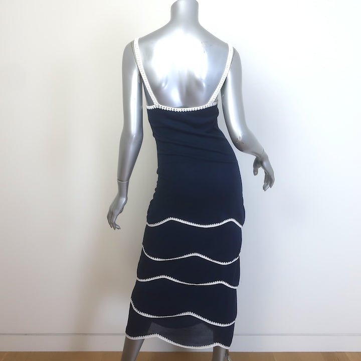 Ramy Brook Aurelia Crochet-Trim Midi Dress Navy Stretch Knit Size Small NEW