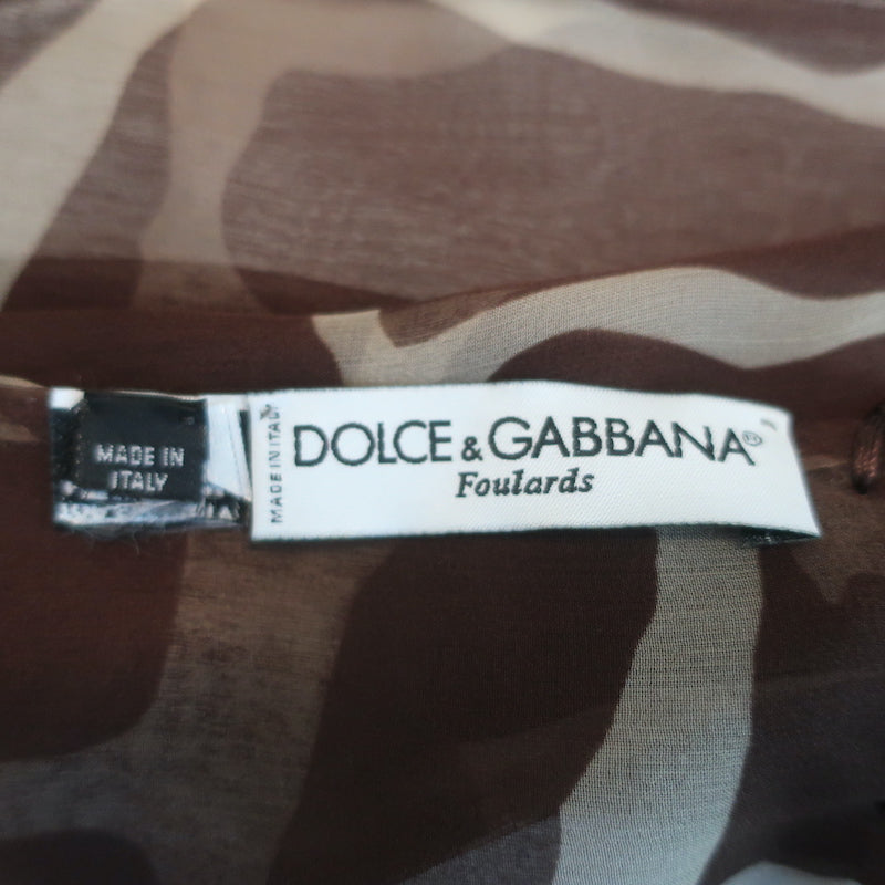 Dolce &amp; Gabbana Foulards Fringe Scarf Brown Giraffe Print Silk Chiffon