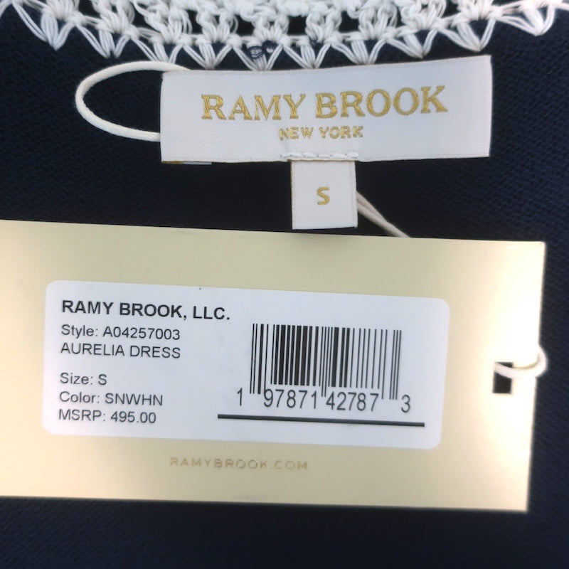 Ramy Brook Aurelia Crochet-Trim Midi Dress Navy Stretch Knit Size Small NEW
