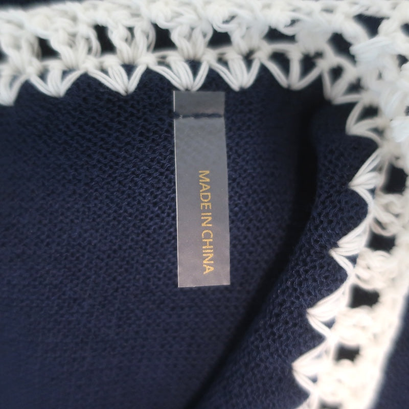 Ramy Brook Aurelia Crochet-Trim Midi Dress Navy Stretch Knit Size Small NEW