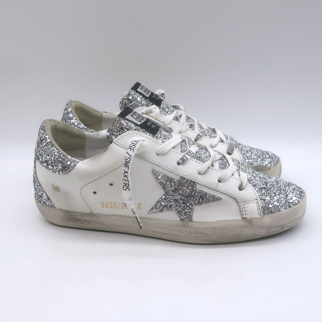 Golden Goose Superstar Glitter Sneakers White/Silver Size 37 NEW