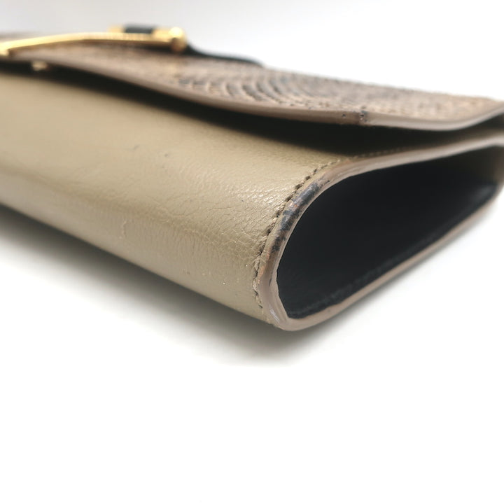 Yves Saint Laurent Y Ligne Clutch Bag Taupe Leather &amp; Snakeskin